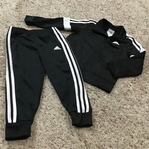 Adidas Toddler 4T Track Suit Black and White Embroidered Logo Warm Up Suit
